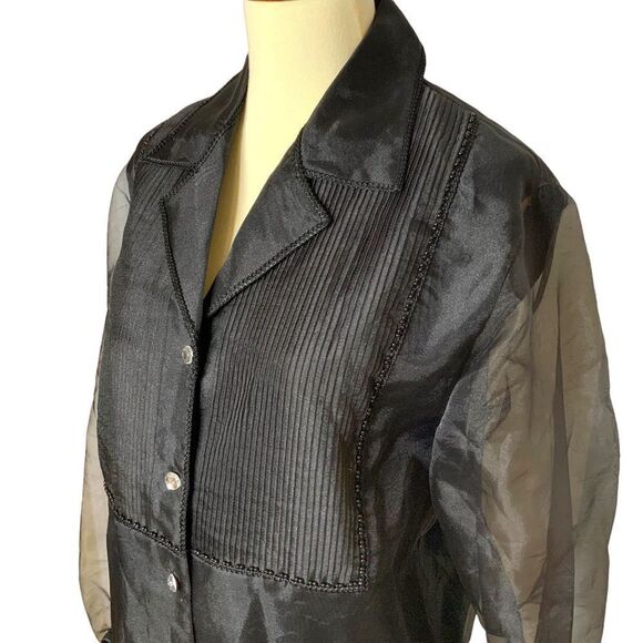 VINTAGE ISHYU black button front blouse size S - Picture 4 of 11